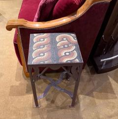 Pair of Custom Art Deco Style Tile and Fer Forge Side Tables - 4656395