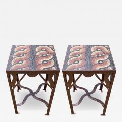 Pair of Custom Art Deco Style Tile and Fer Forge Side Tables - 4659394