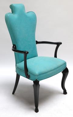 Pair of Custom Black Lacquer Armchairs in Turquoise Leather - 301900