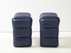 Pair of Custom Channel Tufted Blue Leather Stools or Benches Italy 2021 - 2261488