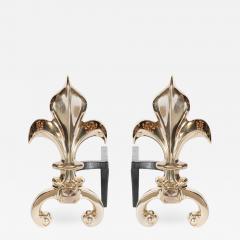 Pair of Custom Fleur de Lis Andirons in Polished Brass - 1650343