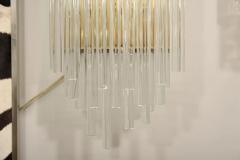 Pair of Custom Large Glass Rod Sconces with Brass Frame - 3096682