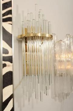 Pair of Custom Large Glass Rod Sconces with Brass Frame - 3096702