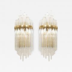 Pair of Custom Large Glass Rod Sconces with Brass Frame - 3100614
