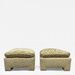 Pair of Custom Made Damask Velvet Ottomans - 2991213
