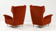 Pair of Custom Made Sculptural Lounge Chairs in Burnt Orange Red Velvet Italy - 3730860