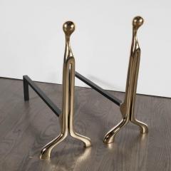 Pair of Custom Mid Century Modernist Style Polished Brass Caliber Andirons - 1579402