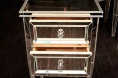 Pair of Custom Mirrored Commodes with Silver Trim - 3096690