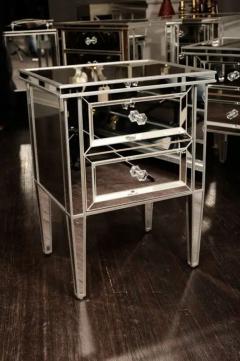 Pair of Custom Mirrored Commodes with Silver Trim - 3096705