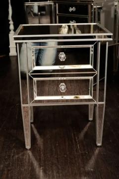 Pair of Custom Mirrored Commodes with Silver Trim - 3096715