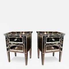 Pair of Custom Mirrored Commodes with Silver Trim - 3100615