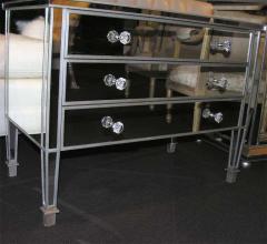 Pair of Custom Mirrored Silver Trim Commodes - 3108146