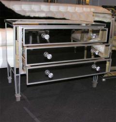 Pair of Custom Mirrored Silver Trim Commodes - 3108152