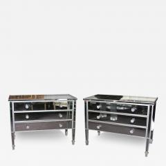 Pair of Custom Mirrored Silver Trim Commodes - 3116160
