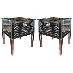 Pair of Custom Neoclassical Modern 2 Drawer Mirrored Nightstands - 3108241