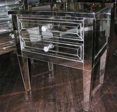 Pair of Custom Neoclassical Modern 2 Drawer Mirrored Nightstands - 3108243