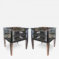 Pair of Custom Neoclassical Modern 2 Drawer Mirrored Nightstands - 3116167