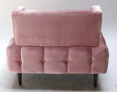 Pair of Custom Pink Silk Velvet Tufted Lounge Chairs - 342430