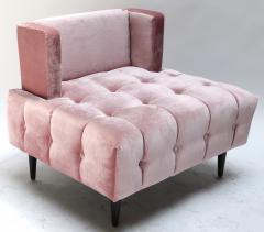 Pair of Custom Pink Silk Velvet Tufted Lounge Chairs - 342432