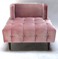 Pair of Custom Pink Silk Velvet Tufted Lounge Chairs - 342433