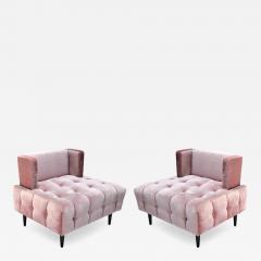 Pair of Custom Pink Silk Velvet Tufted Lounge Chairs - 346925