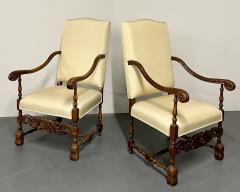 Pair of Custom Throne Hi Back Chairs Fine Upholstery Barley Twist Jacobean - 2511978