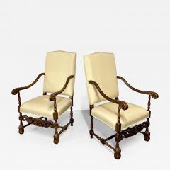 Pair of Custom Throne Hi Back Chairs Fine Upholstery Barley Twist Jacobean - 2515608