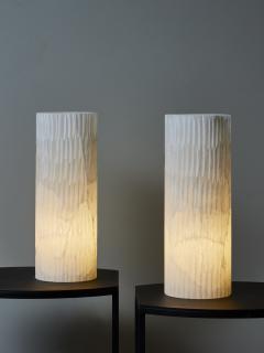 Pair of Cylindrical Alabaster Table Lamps - 3071447