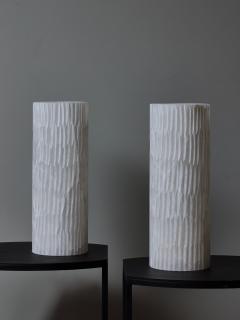 Pair of Cylindrical Alabaster Table Lamps - 3071448