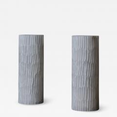 Pair of Cylindrical Alabaster Table Lamps - 3074698