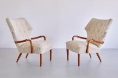 Pair of Danish Cabinetmaker Armchairs in Leli vre Boucl Oak and Teak 1950s - 3435890