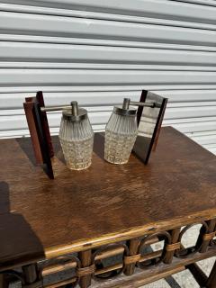 Pair of Danish Chrome and Rosewood Wall Lamp Sconces - 4416008
