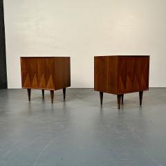 Pair of Danish Mid Century Modern Style Geometric Nightstands Walnut Brass - 3041738