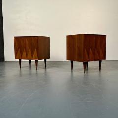 Pair of Danish Mid Century Modern Style Geometric Nightstands Walnut Brass - 3041739