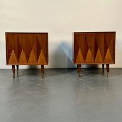 Pair of Danish Mid Century Modern Style Geometric Nightstands Walnut Brass - 3041740