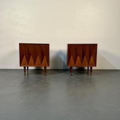 Pair of Danish Mid Century Modern Style Geometric Nightstands Walnut Brass - 3041741