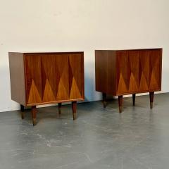 Pair of Danish Mid Century Modern Style Geometric Nightstands Walnut Brass - 3041743