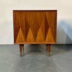 Pair of Danish Mid Century Modern Style Geometric Nightstands Walnut Brass - 3041744