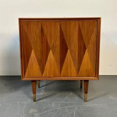 Pair of Danish Mid Century Modern Style Geometric Nightstands Walnut Brass - 3041745