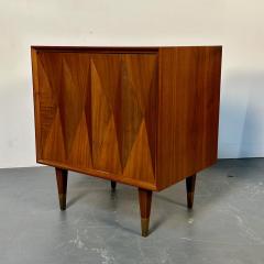 Pair of Danish Mid Century Modern Style Geometric Nightstands Walnut Brass - 3041746