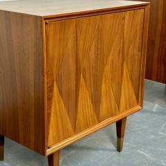 Pair of Danish Mid Century Modern Style Geometric Nightstands Walnut Brass - 3041747