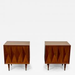 Pair of Danish Mid Century Modern Style Geometric Nightstands Walnut Brass - 3279999
