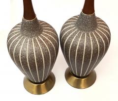 Pair of Danish Modern 1960s Brown Salt glazed Pottery Ovoid form Lamps - 1472457