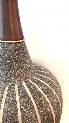 Pair of Danish Modern 1960s Brown Salt glazed Pottery Ovoid form Lamps - 1472458