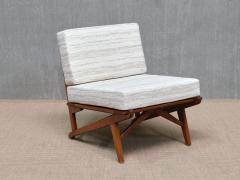 Pair of Danish Modern Chairs in Solid Oak and M taphores Striped Jacquard 1950s - 4450797