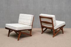 Pair of Danish Modern Chairs in Solid Oak and M taphores Striped Jacquard 1950s - 4450800