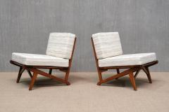 Pair of Danish Modern Chairs in Solid Oak and M taphores Striped Jacquard 1950s - 4450801