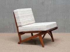 Pair of Danish Modern Chairs in Solid Oak and M taphores Striped Jacquard 1950s - 4450802