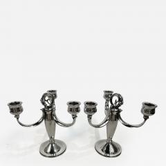 Pair of Danish Modern Jensen Style Sterling Silver 3 Light Candelabra - 3755722