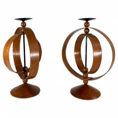 Pair of Danish Modern Teak Rotating Spherical Candlesticks - 4197367